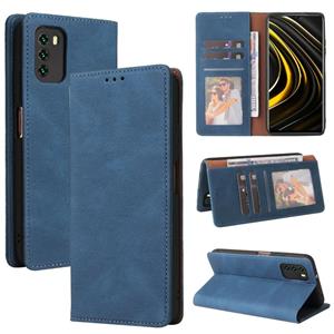 huismerk For Xiaomi Poco M3 Simple Suction Closure Horizontal Flip Leather Case with Holder & Card Slot & Wallet(Blue)