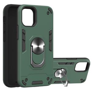 huismerk Voor iPhone 12 mini 2 in 1 Armour Series PC + TPU beschermhoes met ringhouder(donkergroen)