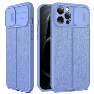 huismerk Litchi Texture Sliding Camshield TPU beschermhoes voor iPhone 13 Mini