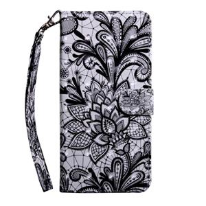 huismerk Voor Samsung Galaxy Note20 3D Painted Pattern Horizontale Flip TPU + PU Lederen hoes met Holder & Card Slots & Wallet & Lanyard(Black Lace)