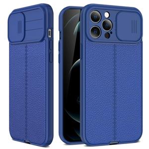 huismerk Litchi Texture Sliding Camshield TPU beschermhoes voor iPhone 13