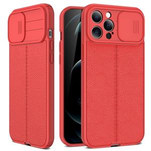 huismerk Litchi Texture Sliding Camshield TPU beschermhoes voor iPhone 13