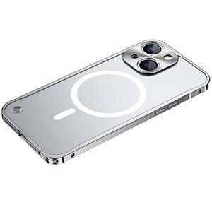 huismerk Metalen frame Frosted PC Shockproof Magsafe Case voor iPhone 13 (Silver)