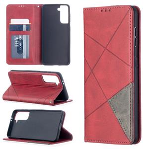 huismerk Voor Samsung Galaxy S30 Rhombus Textuur Horizontale Flip Magnetic Leather Case met Holder & Card Slots(Red)