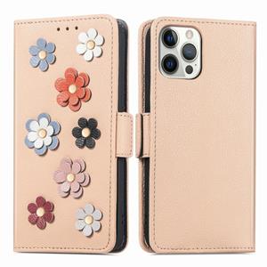 huismerk Stereoscopic Flowers Leather Phone Case For iPhone 13 mini(Yellow)