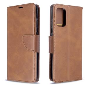 huismerk Voor Galaxy S20+ Retro Lambskin Texture Pure Color Horizontal Flip PU Leather Case met Holder & Card Slots & Wallet & Lanyard(Brown)