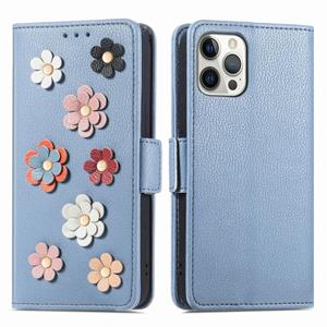 huismerk Stereoscopic Flowers Leather Phone Case For iPhone 13 mini(Blue)