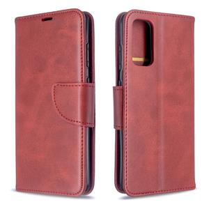 huismerk Voor Galaxy S20 Retro Lambskin Texture Pure Color Horizontal Flip PU Leather Case met Holder & Card Slots & Wallet & Lanyard(Red)