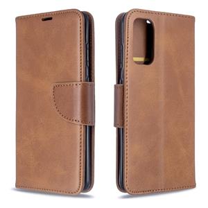 huismerk Voor Galaxy S20 Retro Lambskin Texture Pure Color Horizontal Flip PU Leather Case met Holder & Card Slots & Wallet & Lanyard(Brown)