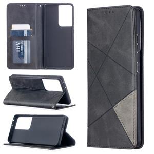 huismerk Voor Samsung Galaxy S30 Ultra Rhombus Textuur Horizontale Flip Magnetic Leather Case met Holder & Card Slots(Zwart)