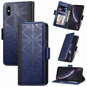 huismerk Grid Leather Flip Phone Case For iPhone XS Max(Blue)