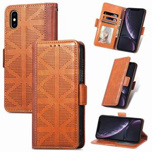 huismerk Grid Leather Flip Phone Case For iPhone XS Max(Brown)