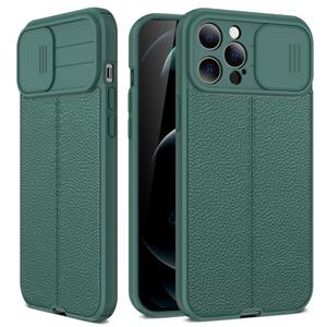 huismerk Litchi Texture Sliding Camshield TPU beschermhoes voor iphone 13 pro max