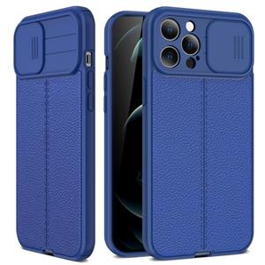 huismerk Litchi Texture Sliding Camshield TPU beschermhoes voor iphone 13 pro max