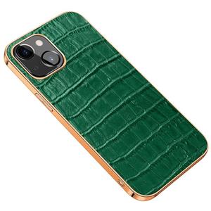 huismerk Galomoplated Edge Crocodile Textuur Top Laag Koeienhuid Leer Back Cover Shockproof Case voor iPhone 13 Mini