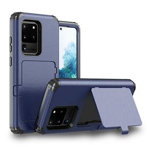 huismerk Voor Samsung Galaxy S20+ Stofdichte schokbestendige pc + TPU-hoesje met kaartslot & spiegel(Donkerblauw)