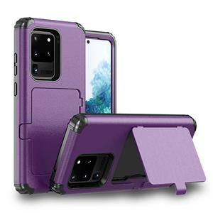 huismerk Voor Samsung Galaxy S20+ Stofdichte schokbestendige pc + TPU-hoesje met kaartslot & spiegel(paars)