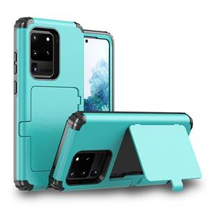 huismerk Voor Samsung Galaxy S20+ Stofdichte schokbestendige pc + TPU-hoesje met kaartslot & spiegel(Sky Blue)