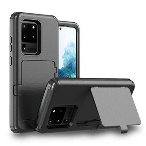 huismerk Voor Samsung Galaxy S20+ Stofdichte schokbestendige pc + TPU case met kaartslot & spiegel(zwart)