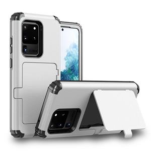 huismerk Voor Samsung Galaxy S20+ Stofdichte schokbestendige pc + TPU-hoesje met kaartslot & spiegel(wit)