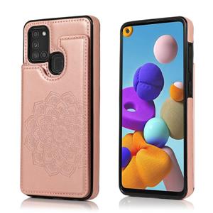 huismerk For Samsung Galaxy A21s Double Buckle Mandala PU+TPU Phone Case(Rose Gold)