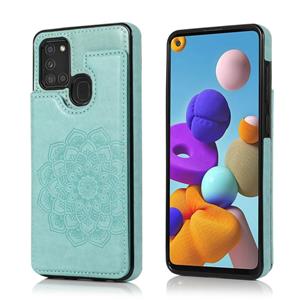 huismerk For Samsung Galaxy A21s Double Buckle Mandala PU+TPU Phone Case(Green)