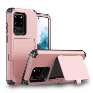 huismerk Voor Samsung Galaxy S20+ Stofdichte schokbestendige pc + TPU-hoesje met kaartslot & spiegel(Rose Gold)