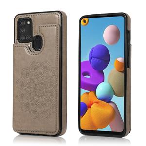 huismerk For Samsung Galaxy A21s Double Buckle Mandala PU+TPU Phone Case(Grey)