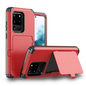 huismerk Voor Samsung Galaxy S20+ Stofdichte schokbestendige pc + TPU-hoesje met kaartslot & spiegel(rood)