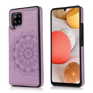 huismerk For Samsung Galaxy A42 5G Double Buckle Mandala PU+TPU Phone Case(Purple)