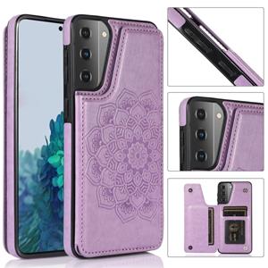 huismerk For Samsung Galaxy S21+ 5G Double Buckle Mandala PU+TPU Phone Case(Purple)