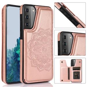 huismerk For Samsung Galaxy S21+ 5G Double Buckle Mandala PU+TPU Phone Case(Rose Gold)