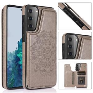 huismerk For Samsung Galaxy S21+ 5G Double Buckle Mandala PU+TPU Phone Case(Grey)