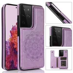 huismerk For Samsung Galaxy S21 Ultra 5G Double Buckle Mandala PU+TPU Phone Case(Purple)