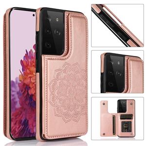 huismerk For Samsung Galaxy S21 Ultra 5G Double Buckle Mandala PU+TPU Phone Case(Rose Gold)