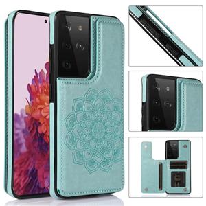 huismerk For Samsung Galaxy S21 Ultra 5G Double Buckle Mandala PU+TPU Phone Case(Green)