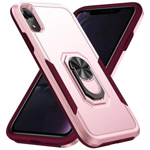 huismerk Pioneer Armor Heavy Duty PC + TPU schokbestendig hoesje met houder voor iPhone XR (roze)