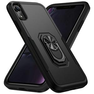 huismerk Pioneer Armor Heavy Duty PC + TPU schokbestendig hoesje met houder voor iPhone XR (zwart)