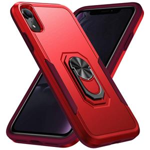 huismerk Pioneer Armor Heavy Duty PC + TPU Schokbestendig hoesje met houder voor iPhone XR (rood)