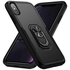 huismerk Pioneer Armor Heavy Duty PC + TPU Schokbestendig hoesje met houder voor iPhone XS Max (zwart)