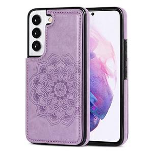 huismerk For Samsung Galaxy S22 5G Double Buckle Mandala PU+TPU Phone Case(Purple)