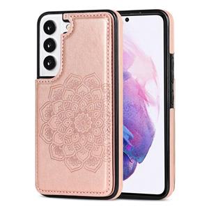 huismerk For Samsung Galaxy S22 5G Double Buckle Mandala PU+TPU Phone Case(Rose Gold)