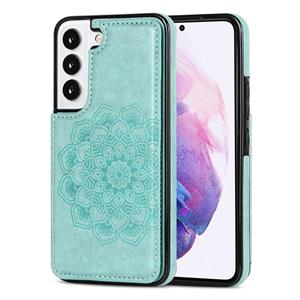 huismerk For Samsung Galaxy S22 5G Double Buckle Mandala PU+TPU Phone Case(Green)