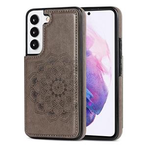 huismerk For Samsung Galaxy S22 5G Double Buckle Mandala PU+TPU Phone Case(Grey)