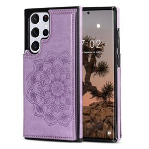 huismerk For Samsung Galaxy S22 Ultra 5G Double Buckle Mandala PU+TPU Phone Case(Purple)