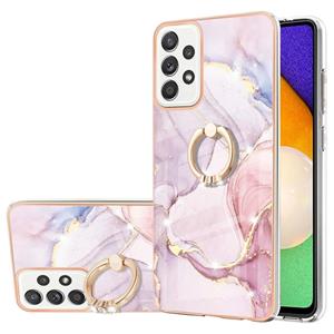 huismerk Voor Samsung Galaxy A52 5G / 4G Galvaniseren Marmeren Patroon IMD TPU Schokbestendig Case met Ringhouder (Rose Gold 005)