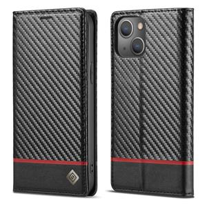 lc.imeeke Lc.imeeeke carbon fiber pu + tpu horizontale flip lederen tas met houder & kaart slot & portemonnee voor iphone 13 (horizontaal zwart)