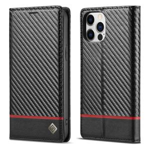 lc.imeeke Lc.imeeeke carbon fiber pu + tpu horizontale flip lederen tas met houder & kaart slot & portemonnee voor iphone 13 pro (horizontaal zwart)