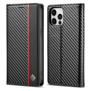 lc.imeeke Lc.imeeeke carbon fiber pu + tpu horizontale flip lederen tas met houder & kaart slot & portemonnee voor iphone 13 pro (verticaal zwart)