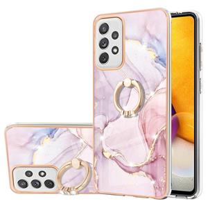 huismerk Voor Samsung Galaxy A72 5G / 4G Electloplating Marmeren Patroon IMD TPU Schokbestendig Case met Ringhouder (Rose Gold 005)